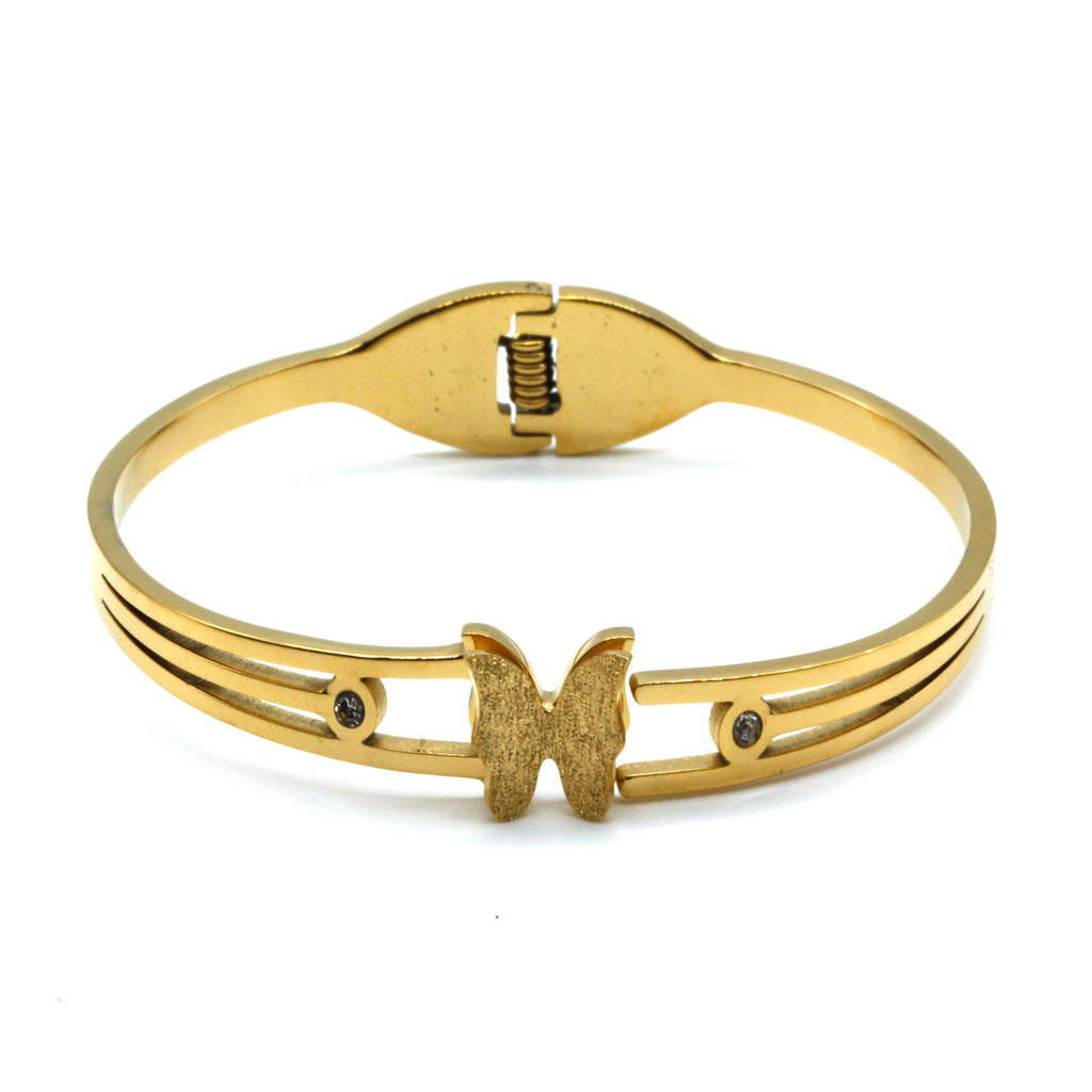 18k Gold Plated Stainless Steel Butterfly Bangle Bracelet for Women