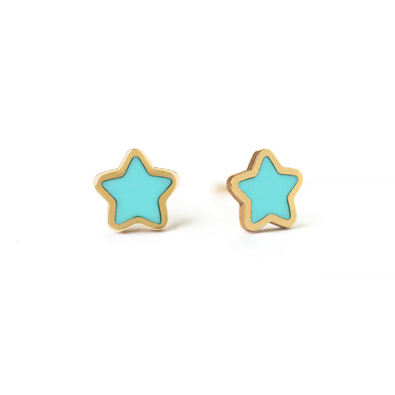 Mother of pearl gemstone Blue star studs turquoise stud earrings