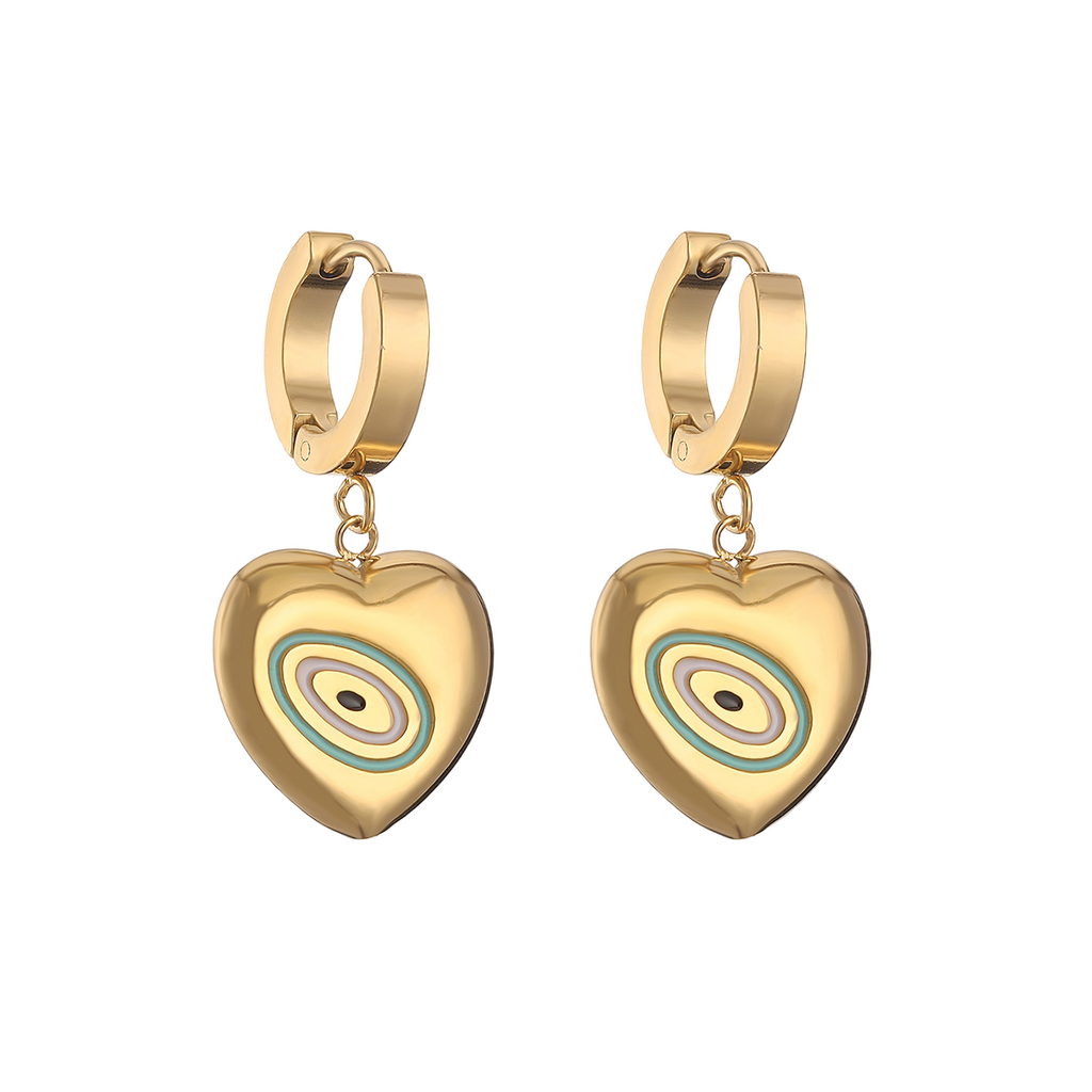 Waterproof Hypoallergenic 18k Gold Plated Stainless Steel Heart Dangle Earrings