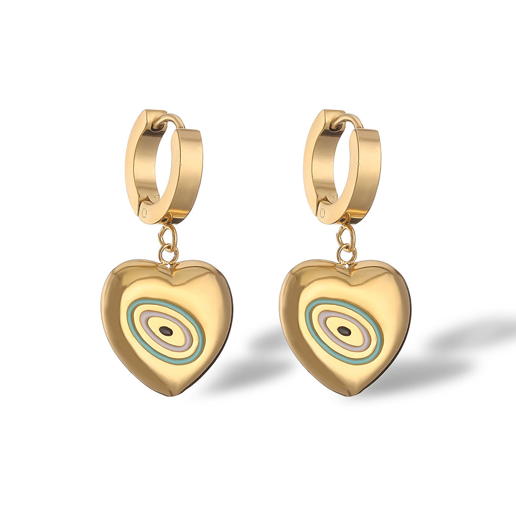 Waterproof Hypoallergenic 18k Gold Plated Stainless Steel Heart Dangle Earrings