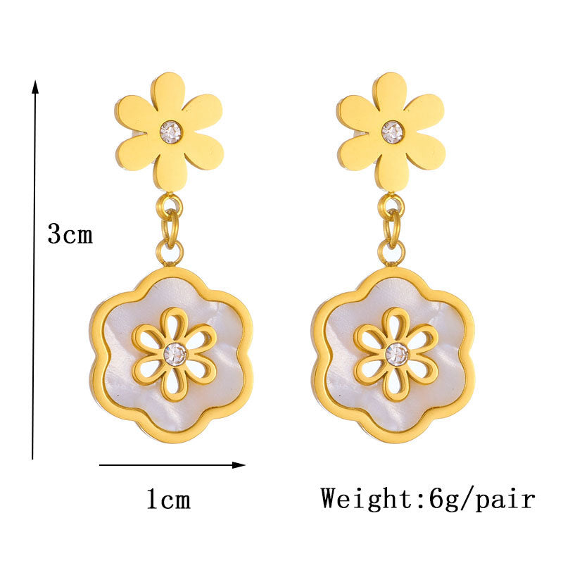 Latest Gold Plated White shell stainless steel flower Earrings