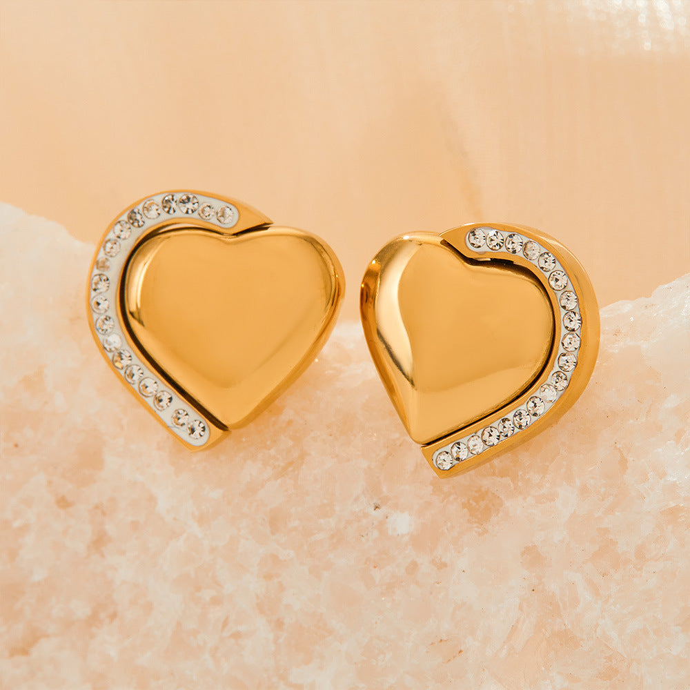 18K Gold plated Cubic Zircon Stud Stainless Steel heart shaped earrings for women