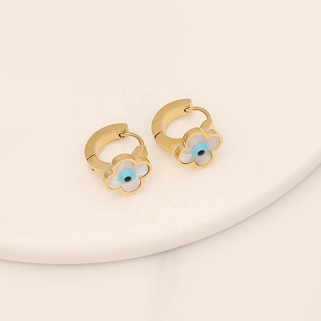 Minimalist Geometric 18K Gold Plated Stainless Steel Evil Eye Hoop Earrings