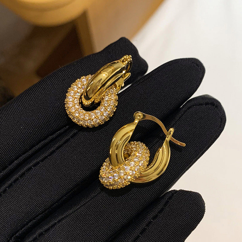 Trendy waterproof diamond stainless steel 18k goldPlated hoop earrings for women