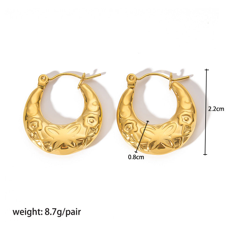 18K Gold Plated Stainless Steel Round Geometric Hoop Earrings