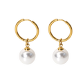 Gold Plated Stainless Steel Round Baroque Pearl Charm Earrings for Women