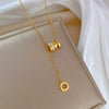 Stainless Steel Classic Round CZ Pendant Necklace in Gold Tone for Women - Elegant Collar Choker for Parties