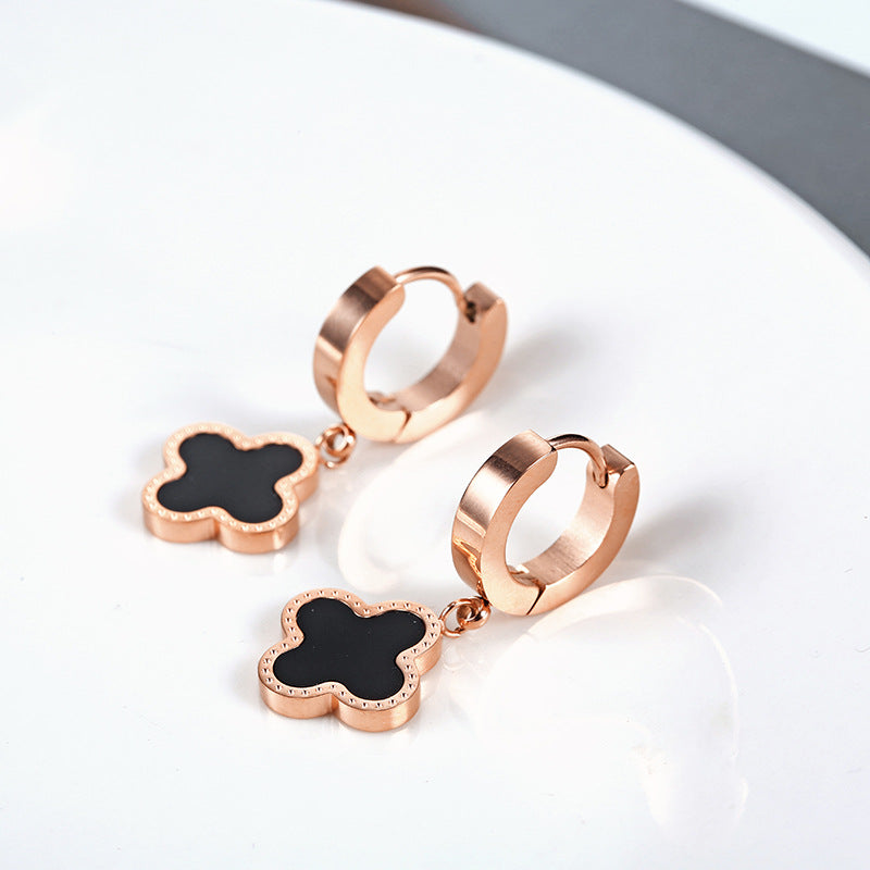 Stylish Clover Cuff 18K Rose Gold Plated Stainless Steel Earrings