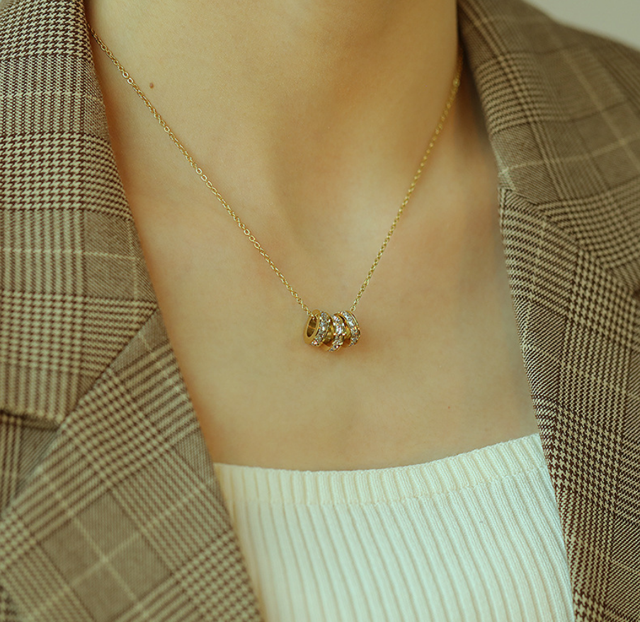 Elegant Tri-Circle Zircon Pendant Necklace for Women – Premium Titanium Steel, Timeless Brand Jewelry, Perfect Gift