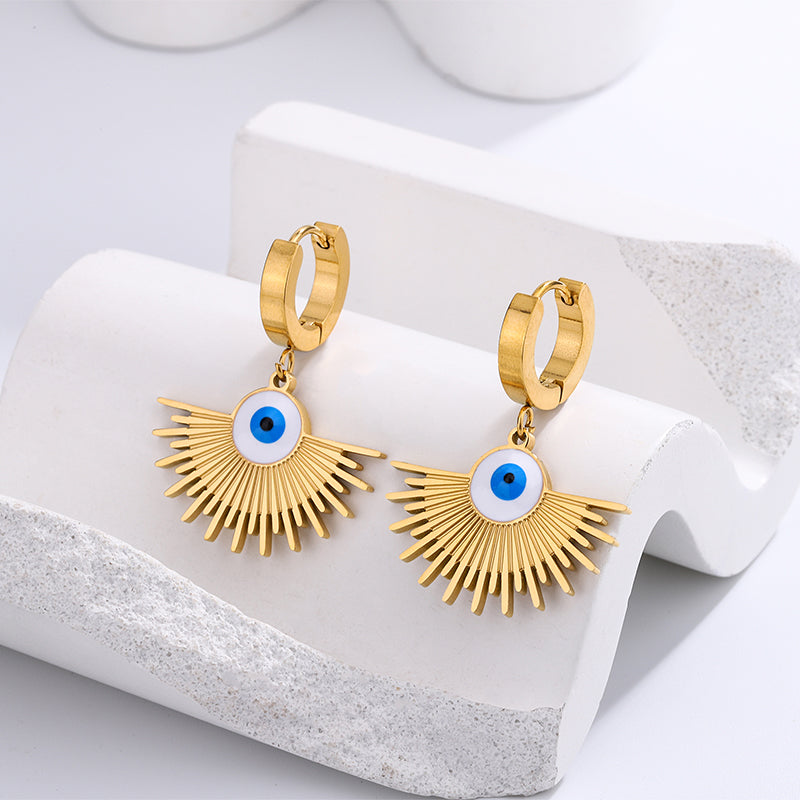 Demon Eye Pendant with Gold Plating Stainless Steel  Earrings