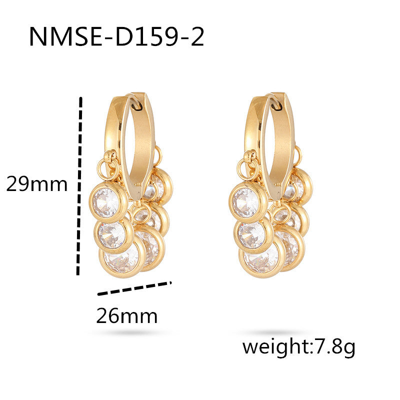 Cute tassel small drops rhinestone Rose gold hoop earrings