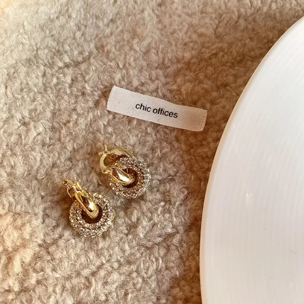 Trendy waterproof diamond stainless steel 18k goldPlated hoop earrings for women