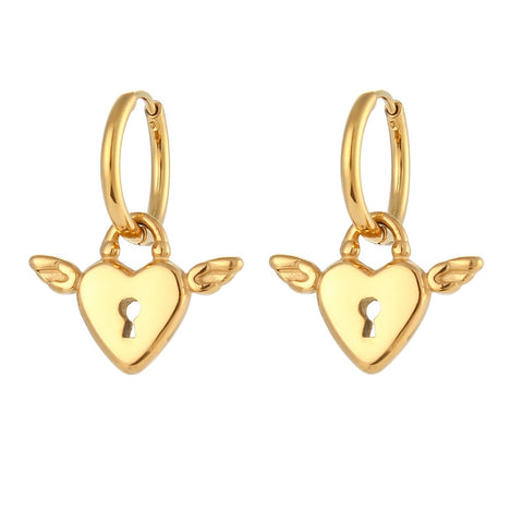 18k Gold Plated Stainless Steel Asymmetrical Lock Heart Shape Earring for Women