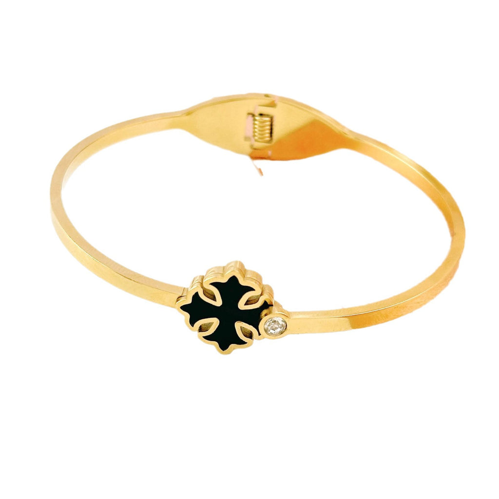 Retro Versatile Black Shell Cross Fine 18k Gold Plated Diamond Bangle Bracelet For Women