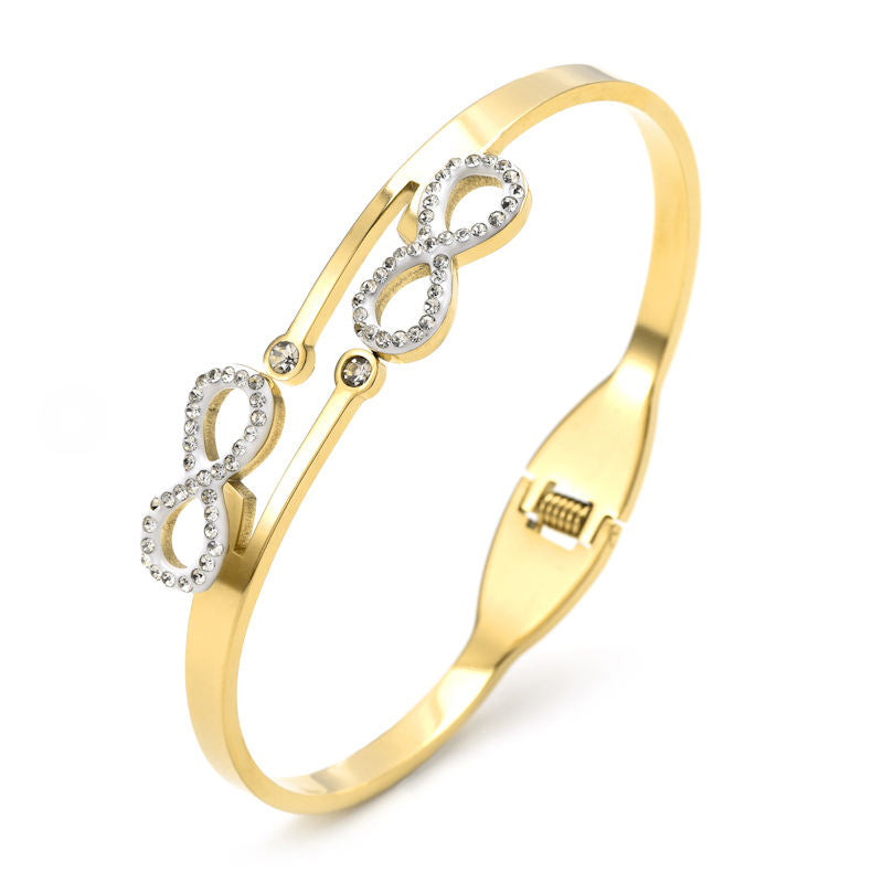 Crystal Infinity design Gold-plated Stainless steel cuff bangle bracelet for Women