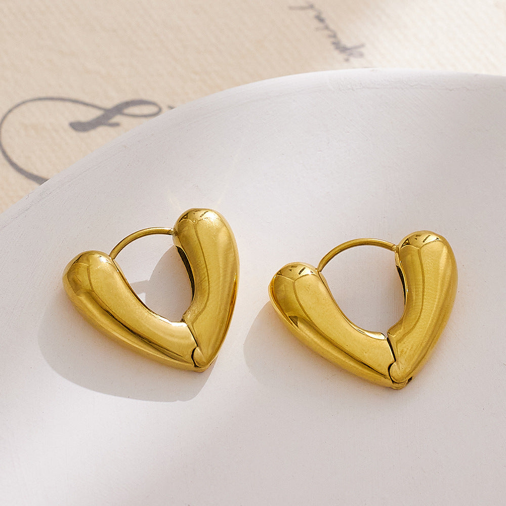 Minimalist Heart Shape 18k Gold Plated Stainless Steel Hoop Earrings for Women