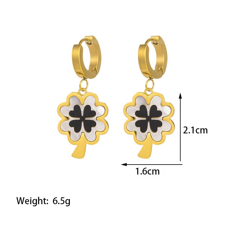 Luxury 18k Gold Plated Stainless Steel Lucky Four Leaf Clover Design Earring