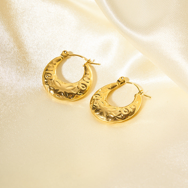 18K Gold Plated Stainless Steel Round Geometric Hoop Earrings