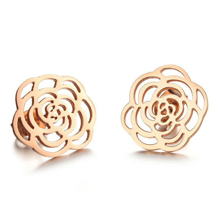 Fashion Hollow Flower Titanium Stainless Steel Stud Earrings