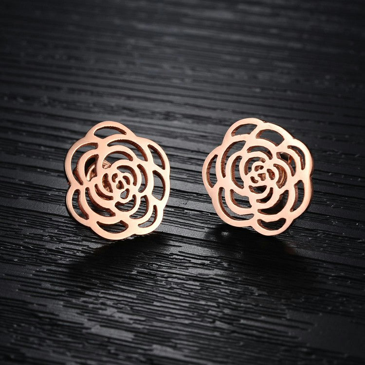 Fashion Hollow Flower Titanium Stainless Steel Stud Earrings