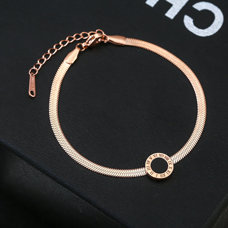 Chic Roman Numeral Charm Flat Snake Chain Bracelet for Women - Stylish Party Jewelry