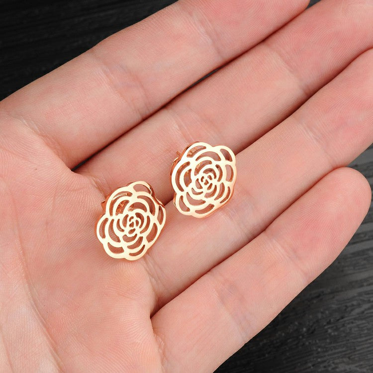 Fashion Hollow Flower Titanium Stainless Steel Stud Earrings