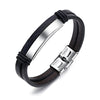 Custom Engraved Premium Quality Black Leather Bracelet with Stainless Steel