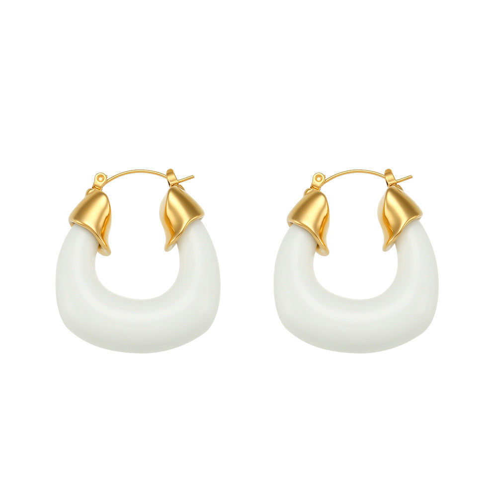 Korean fashion colourful acrylic U-shaped geometric White hoop Earrings