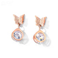Trendy stainless steel Rose gold plated CZ butterfly stud Earrings