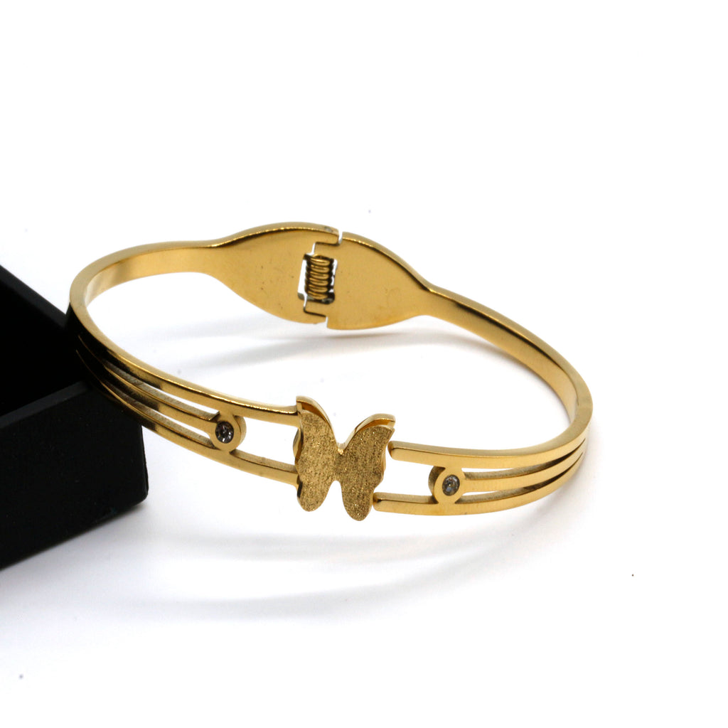 18k Gold Plated Stainless Steel Butterfly Bangle Bracelet for Women