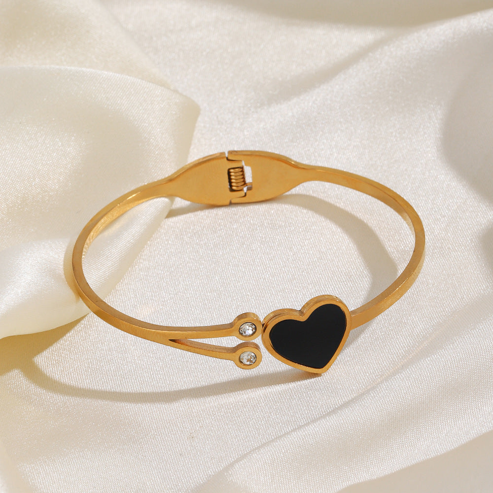 18K Gold Plated Stainless Steel Diamond Heart Shaped Titanium Bracelet for Women
