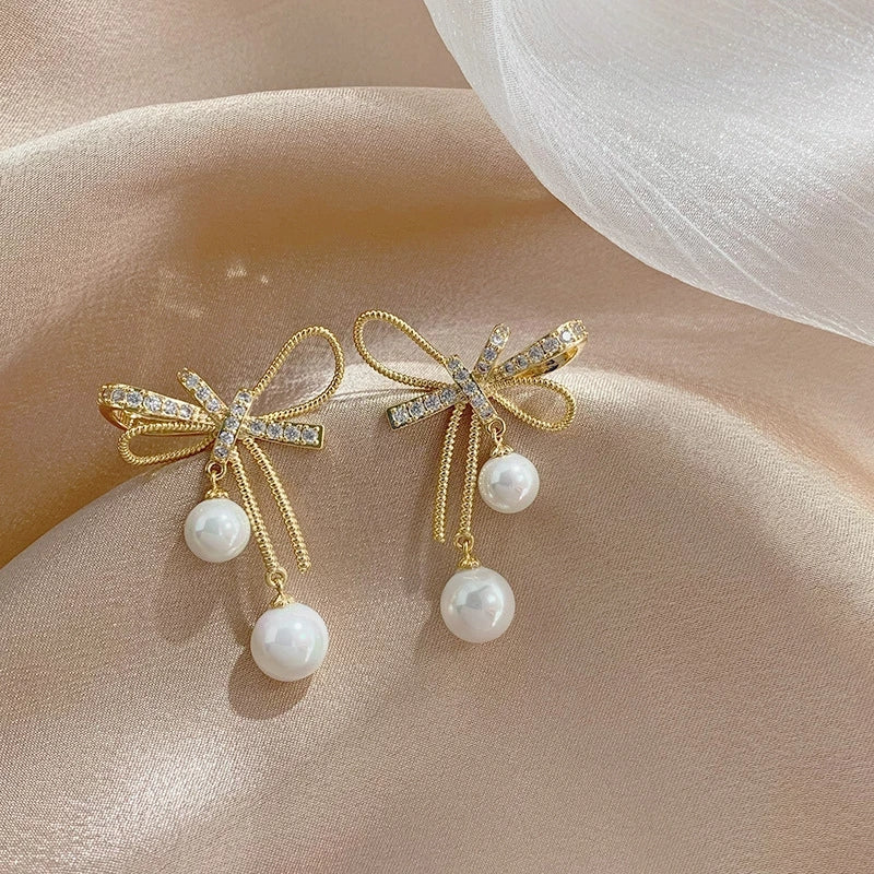 Fashion Drop Light Luxury Pearl Crystal Earrings for Women