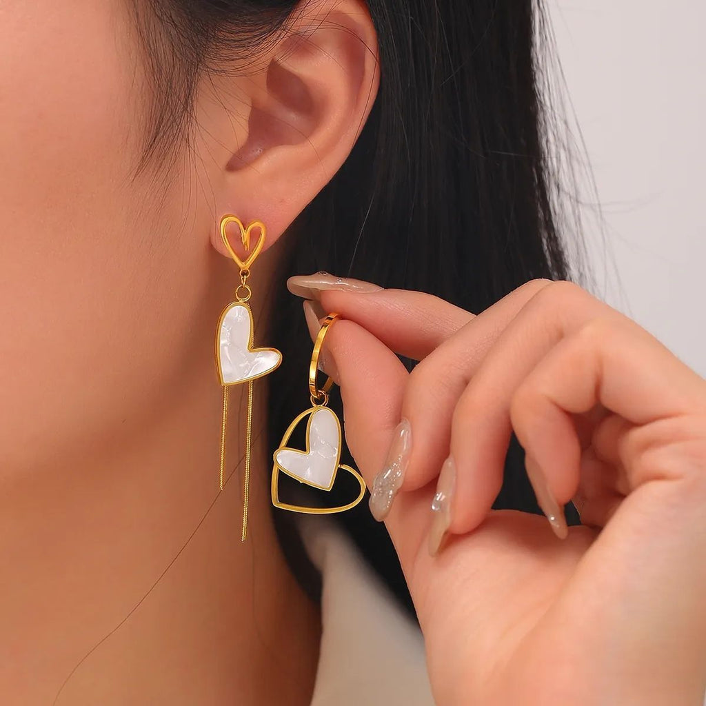 Korean Style Geometric Heart Romantic Dangle Gold plated Stainless Steel Earrings