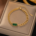 Gold-Plated Green Emerald crystal Anti-Tarnish Bracelet for Women