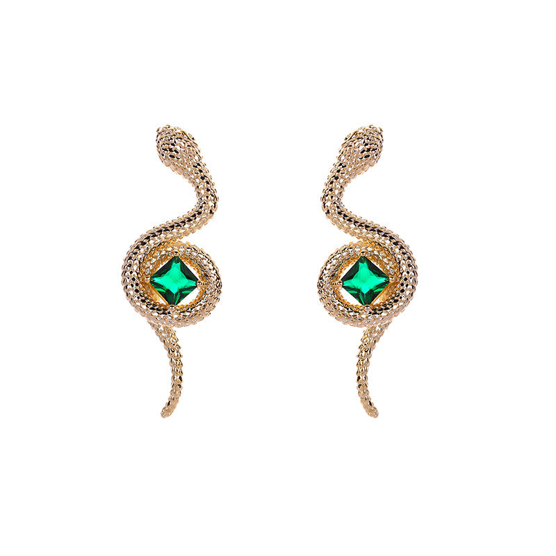 Retro fashion emerald wrapped snake earrings for Women