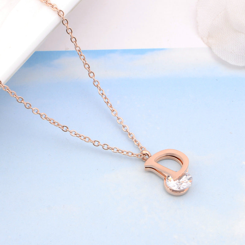 Luxurious Titanium Steel D Letter Necklace Trendy Zircon Pendants in Gold and Silver Colors for Women's Simple yet Elegant Jewelry