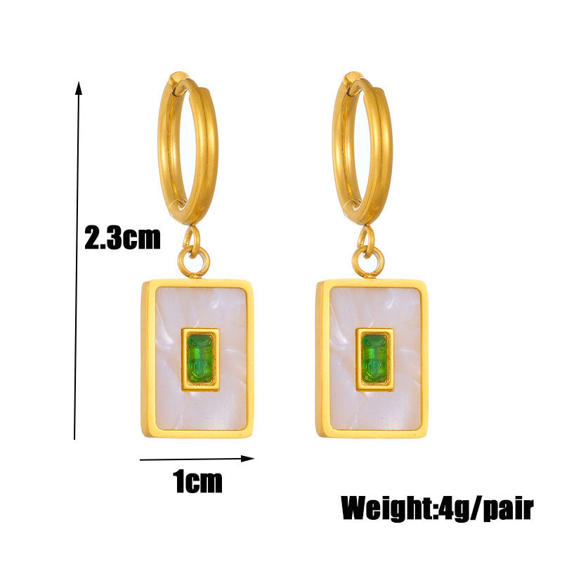 Non Tarnish 18k Gold Plated Stainless Steel Square Shell Drop Earrings for Women