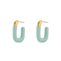 Sky Blue Enameled Rectangle Stainless Steel Hollow stud Hoop Earring for Women