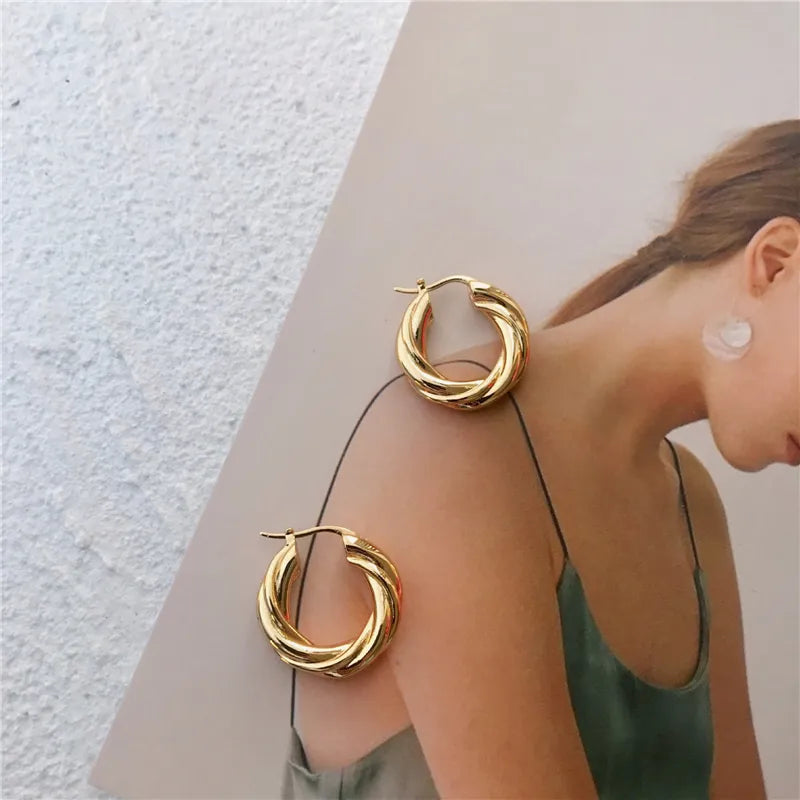 Gold plated Twisted loop knitting stainless steel Earrings for Women