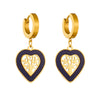 Heart Dangle Vintage 18K Gold Plated Stainless Steel Black Shell with Tree of Life design Earrings