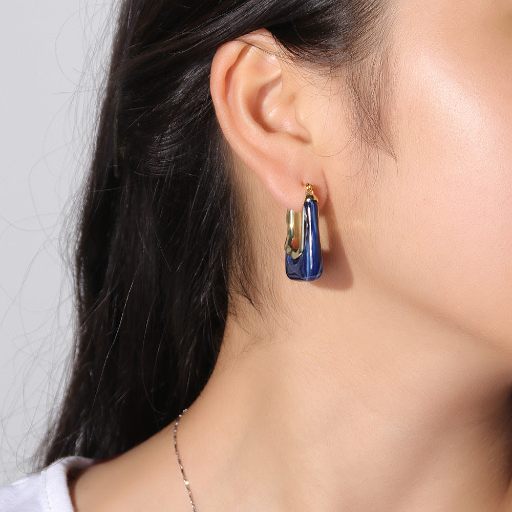 Classic Vintage Fashion Stud with Solid Color Blue Acrylic Earrings For Women