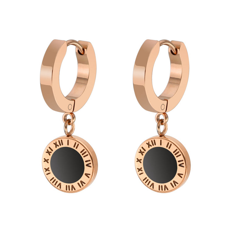 Roman Numeral Stainless Steel Women's Hoop Earrings in Rose Gold - Elegant Collier Femme Jewelry for Females