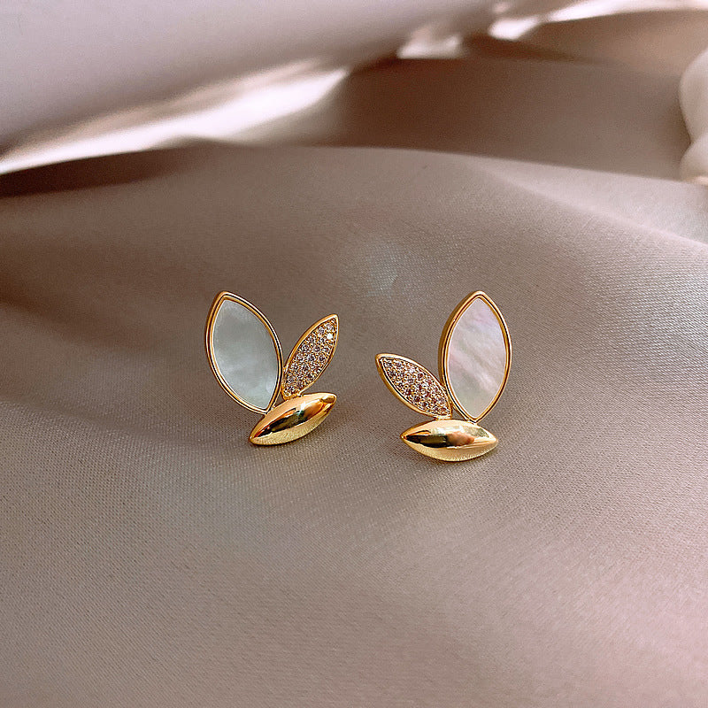 Trendy Fashion Pure Crystal Cat Eye Stone Leaf Stud Earrings For Women