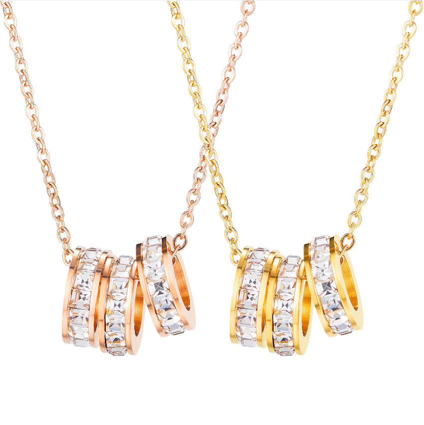 Elegant Tri-Circle Zircon Pendant Necklace for Women – Premium Titanium Steel, Timeless Brand Jewelry, Perfect Gift