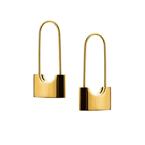 Fashion Gold Plated Titanium Stainless Steel Small Padlock Shaped Earrings