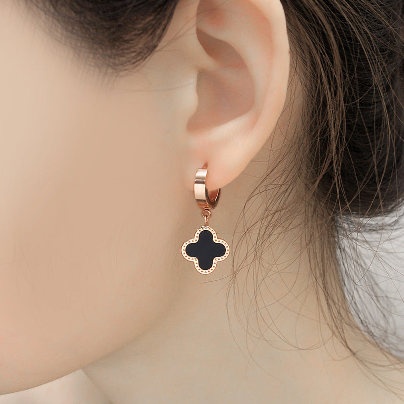 Stylish Clover Cuff 18K Rose Gold Plated Stainless Steel Earrings