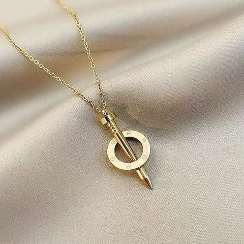 Classic Nail Screw Pendant Chain in 18K Gold-Plated Stainless Steel for Women