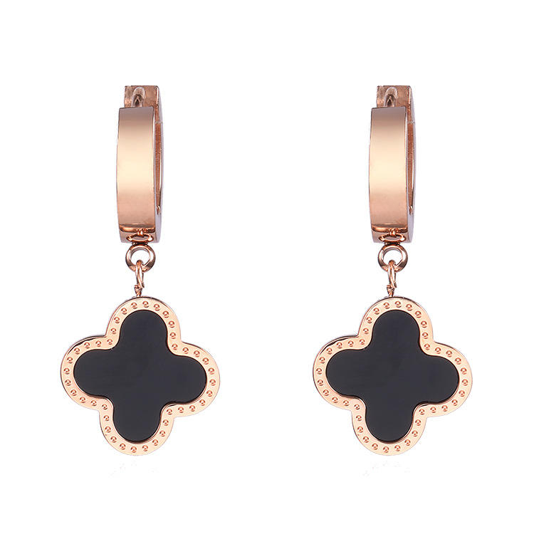 Stylish Clover Cuff 18K Rose Gold Plated Stainless Steel Earrings