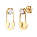 Creative Gold Plated Pin Design Stainless Steel Zircon Earrings for Women