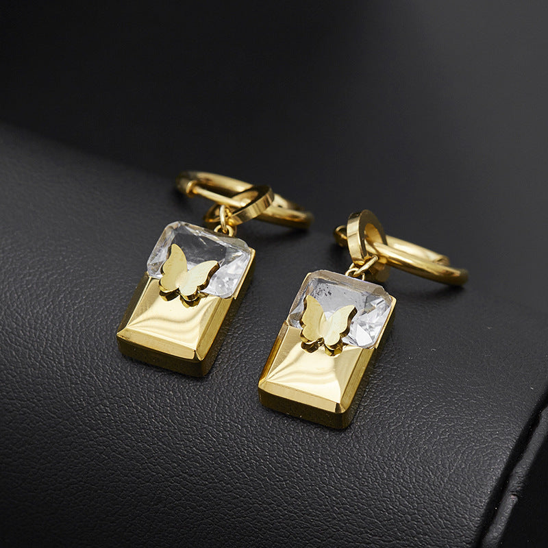 Unique Fashion Green Zircon Butterfly Gold plated Stainless Steel Earrings